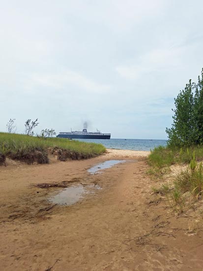 Ship viewed from beach